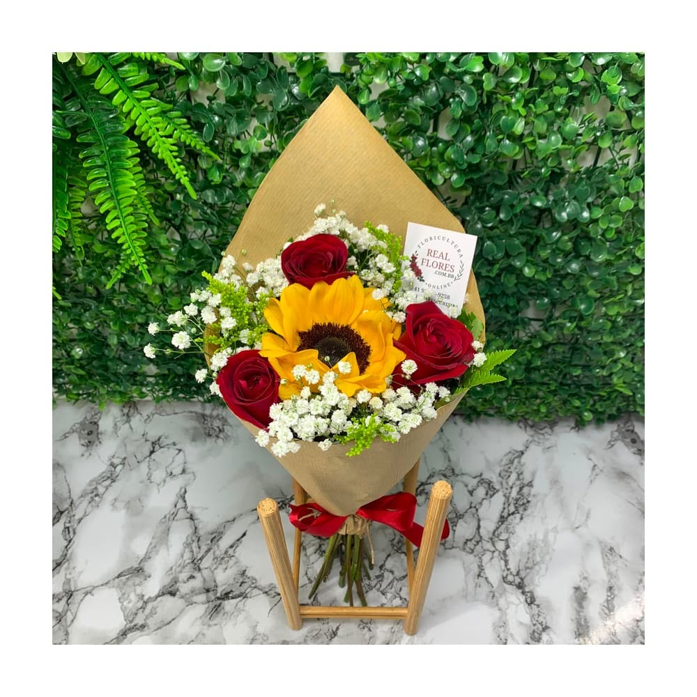 1 Girassol e 3 Rosas Vermelhas