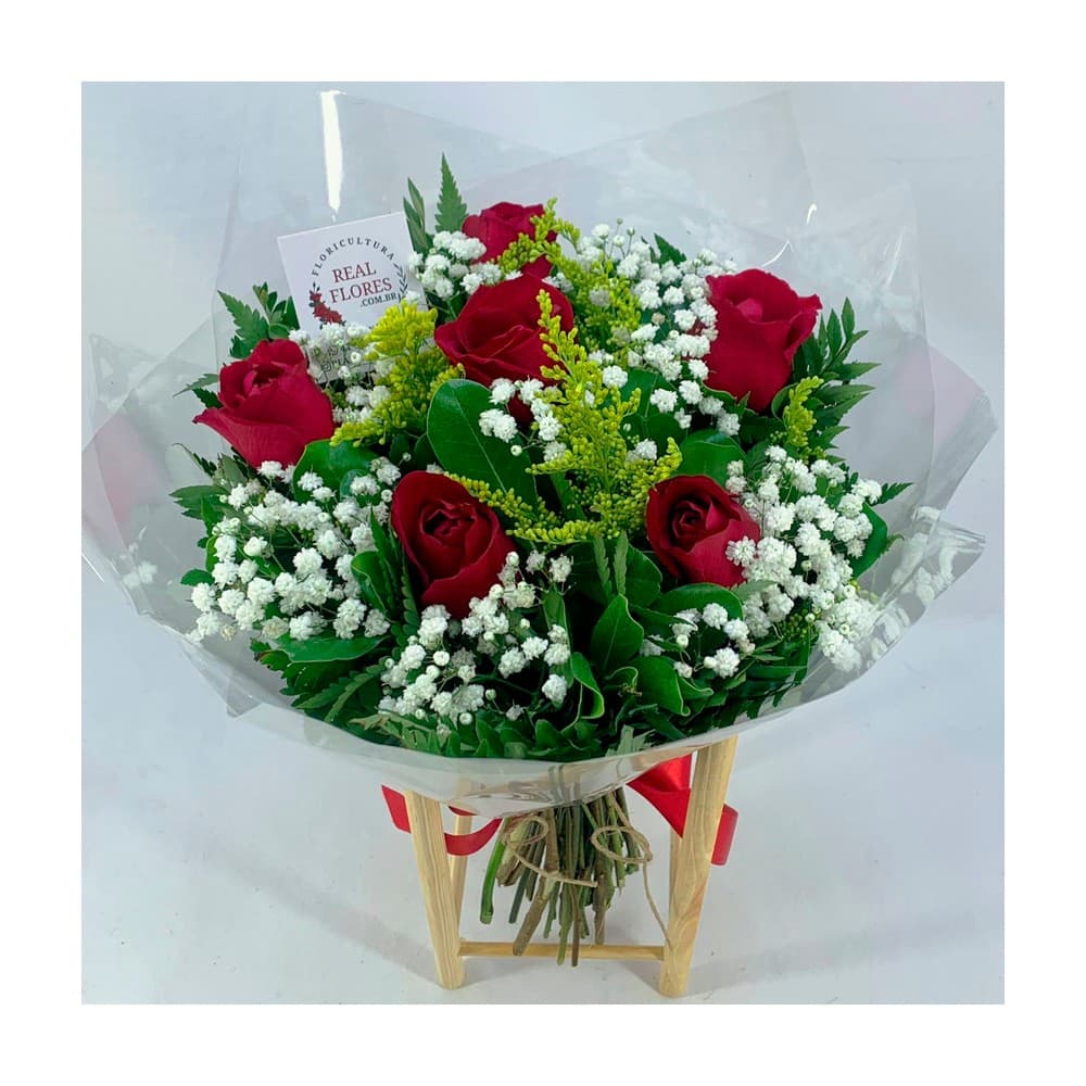 Buquê de 6 Rosas Vermelhas com Mosquitinho