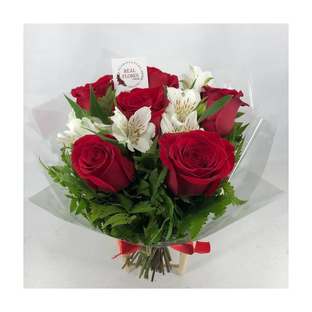 6 Rosas Vermelhas com Alstroeméria