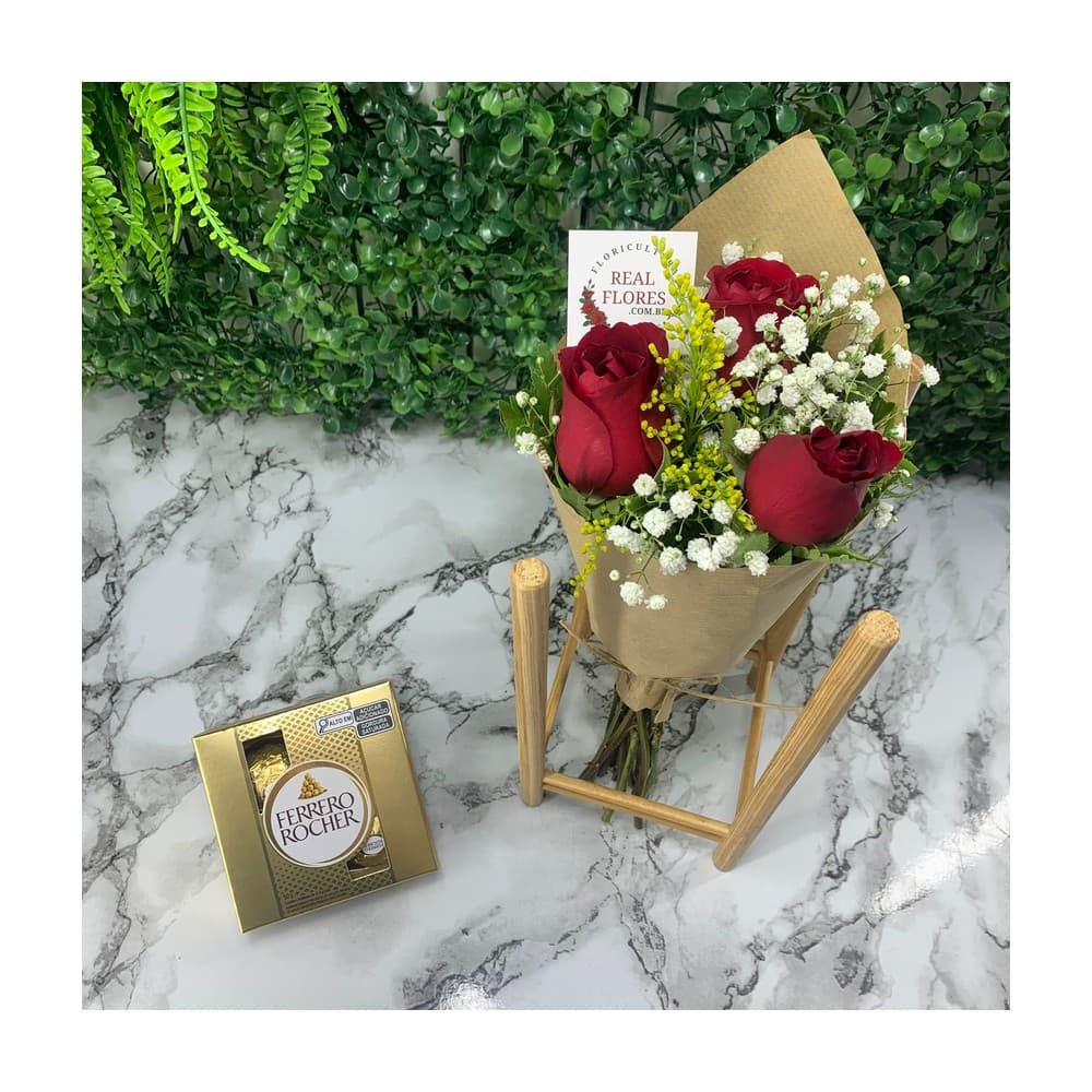 3 Rosas Vermelhas + Ferrero 4