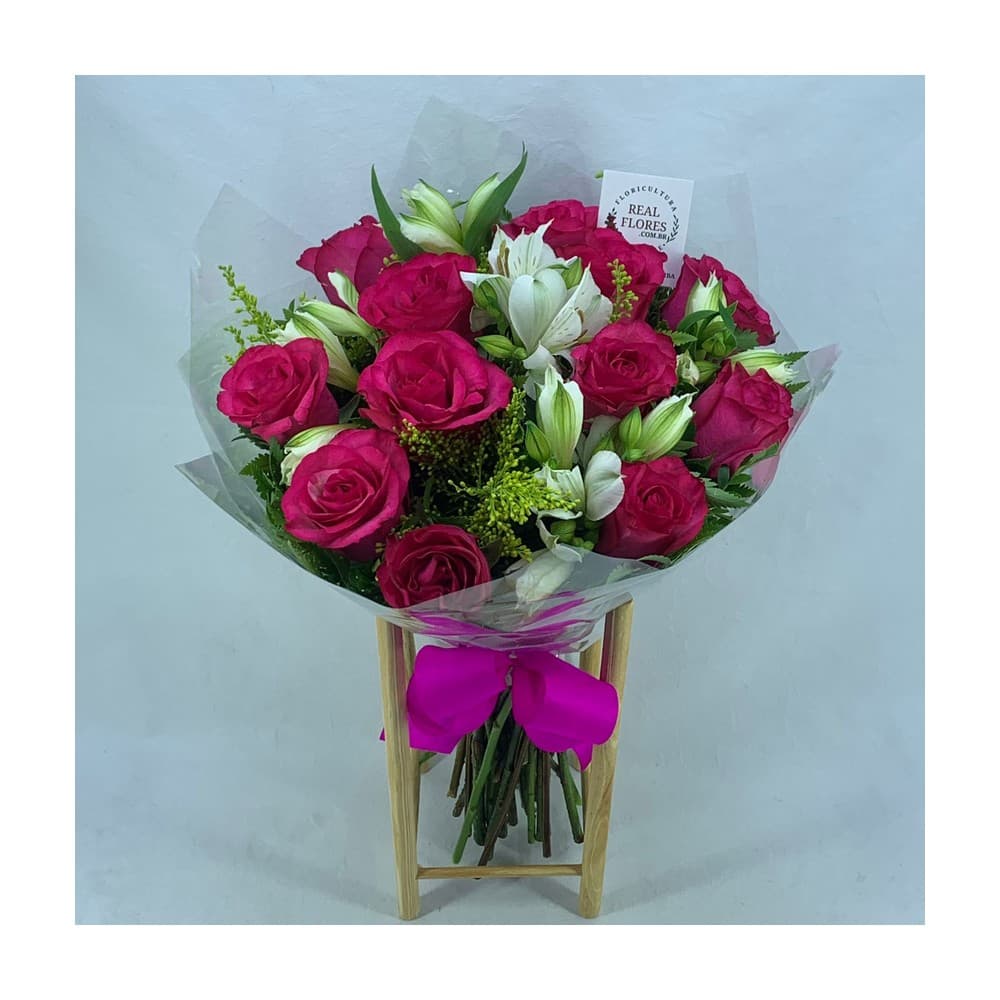 Buquê Grande de Rosas Pink com Alstroemérias