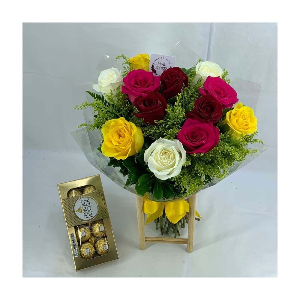 Buquê de Rosas Mistas com Ferrero Rocher