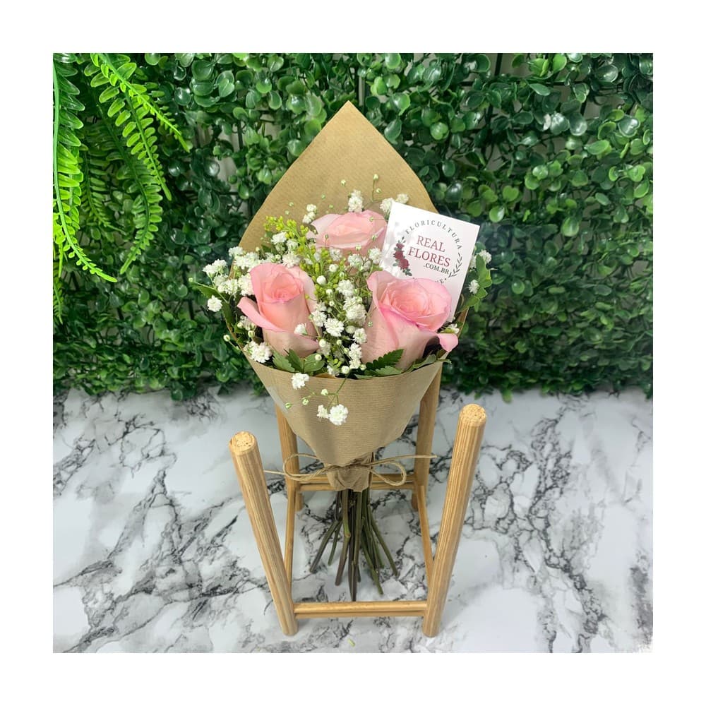 Buquê de 3 Rosas Rosa Claro