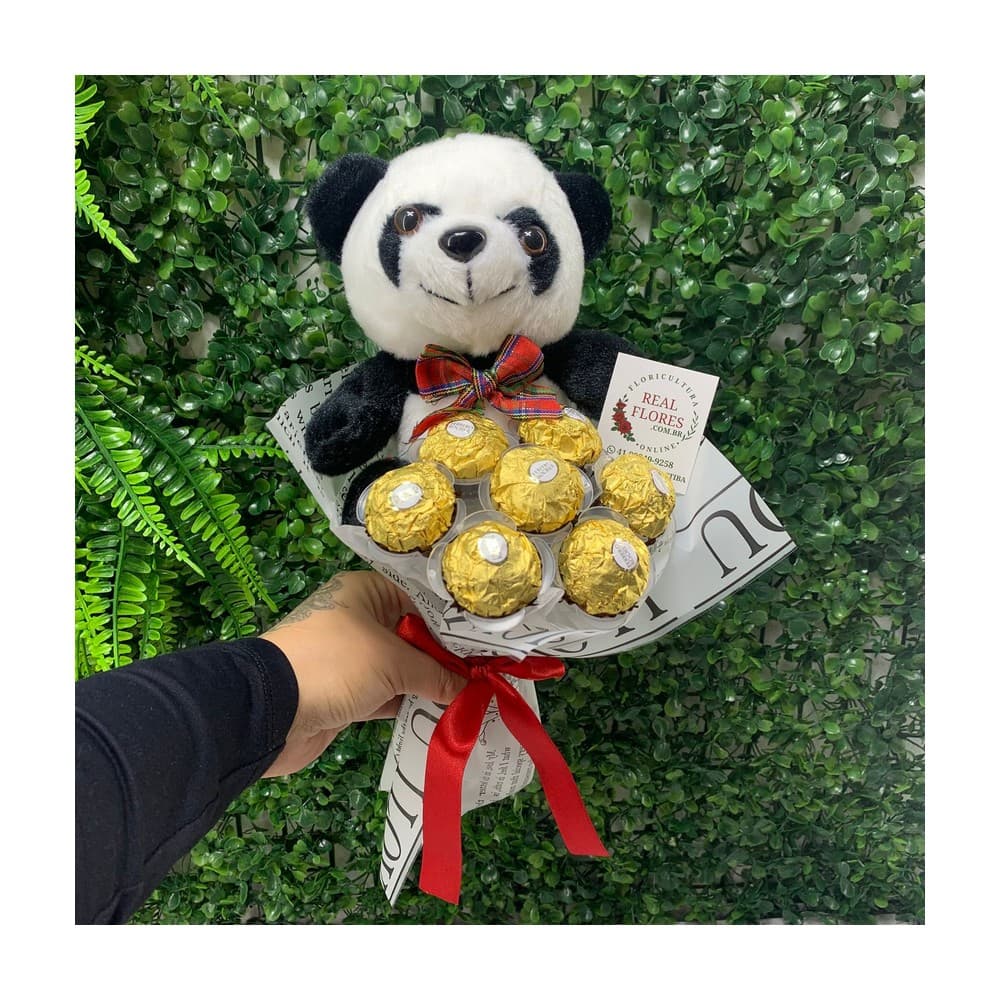 Buquê de Ferrero Rocher com Pelúcia Panda