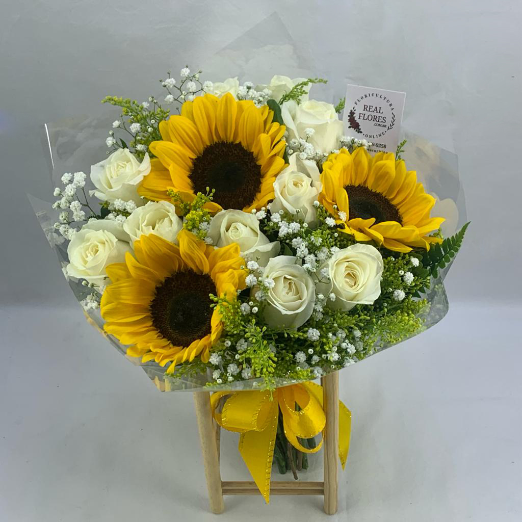 Girassol com Rosas Brancas