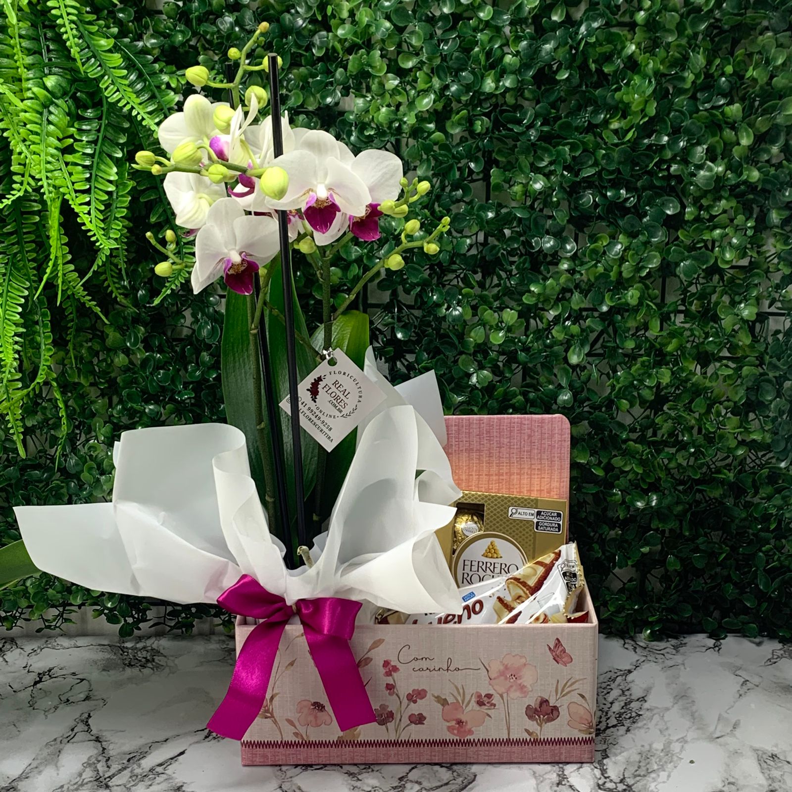 Box Mini Orquídea Branca com Chocolate
