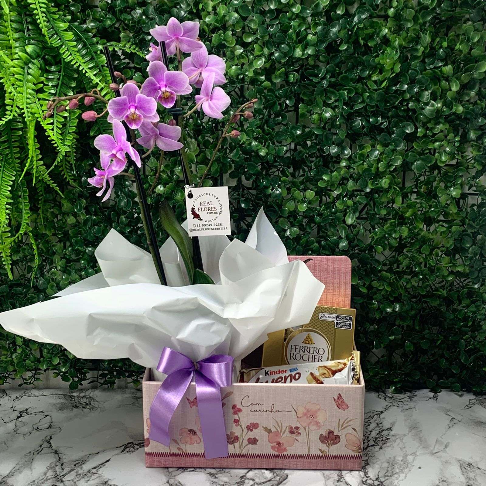 Box Mini Orquídea Lilás com Chocolate