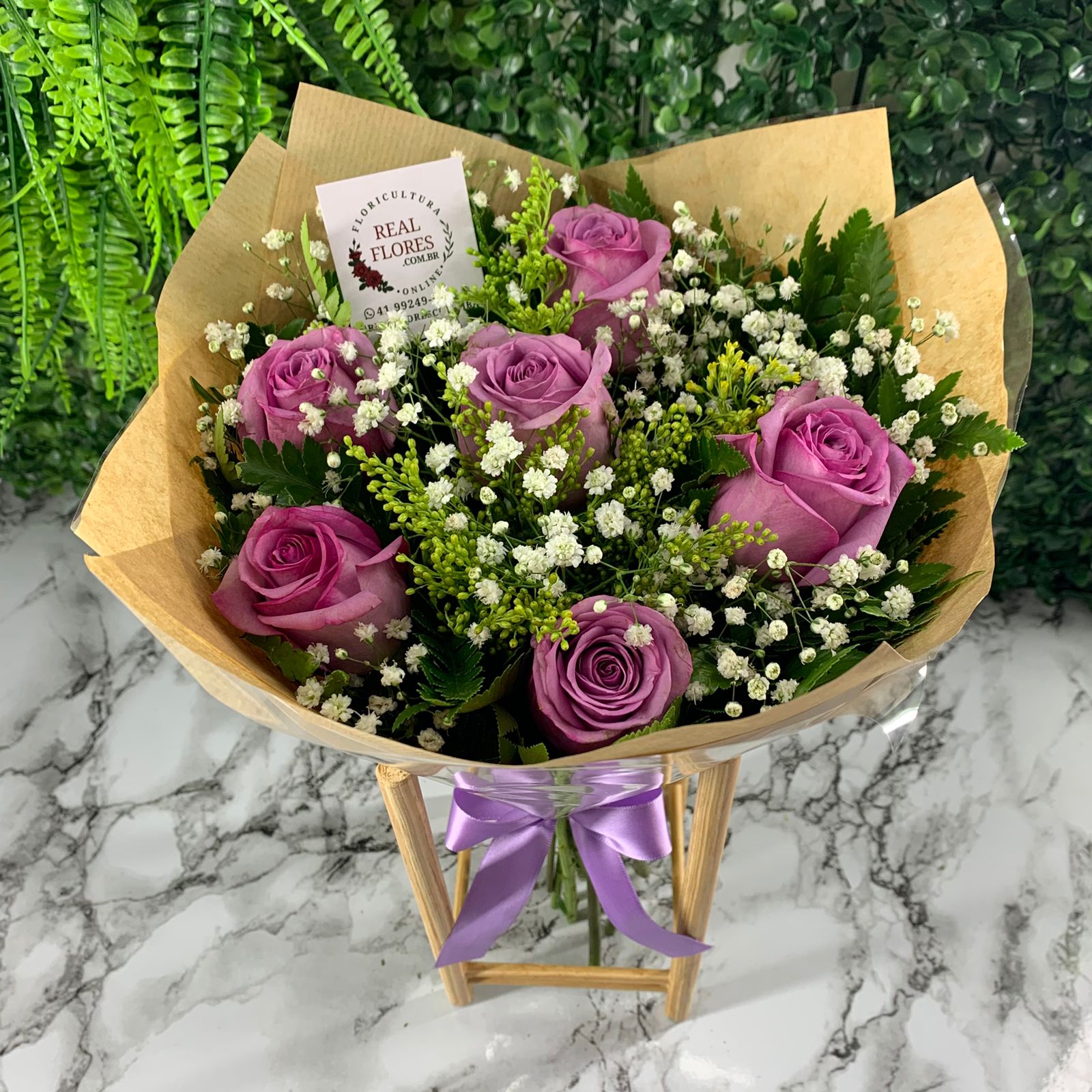6 Rosas Lilás Kraft
