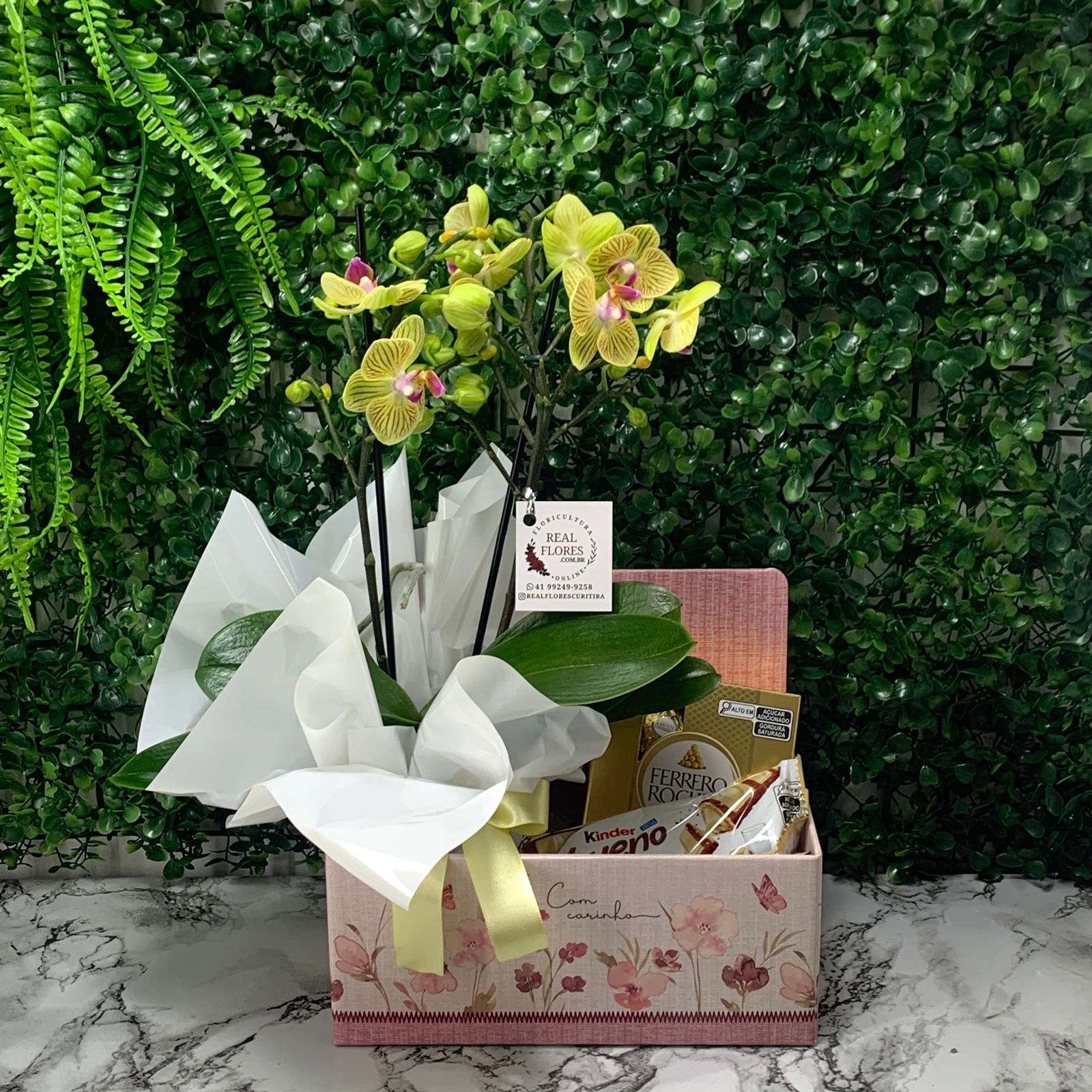 Box Mini Orquídea Amarelo com Chocolate